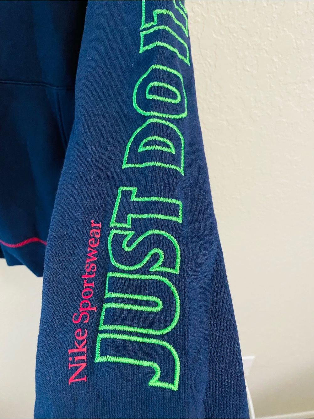 Nike Navy Hoodie Sleeve with Neon Green and Pink Embroidery